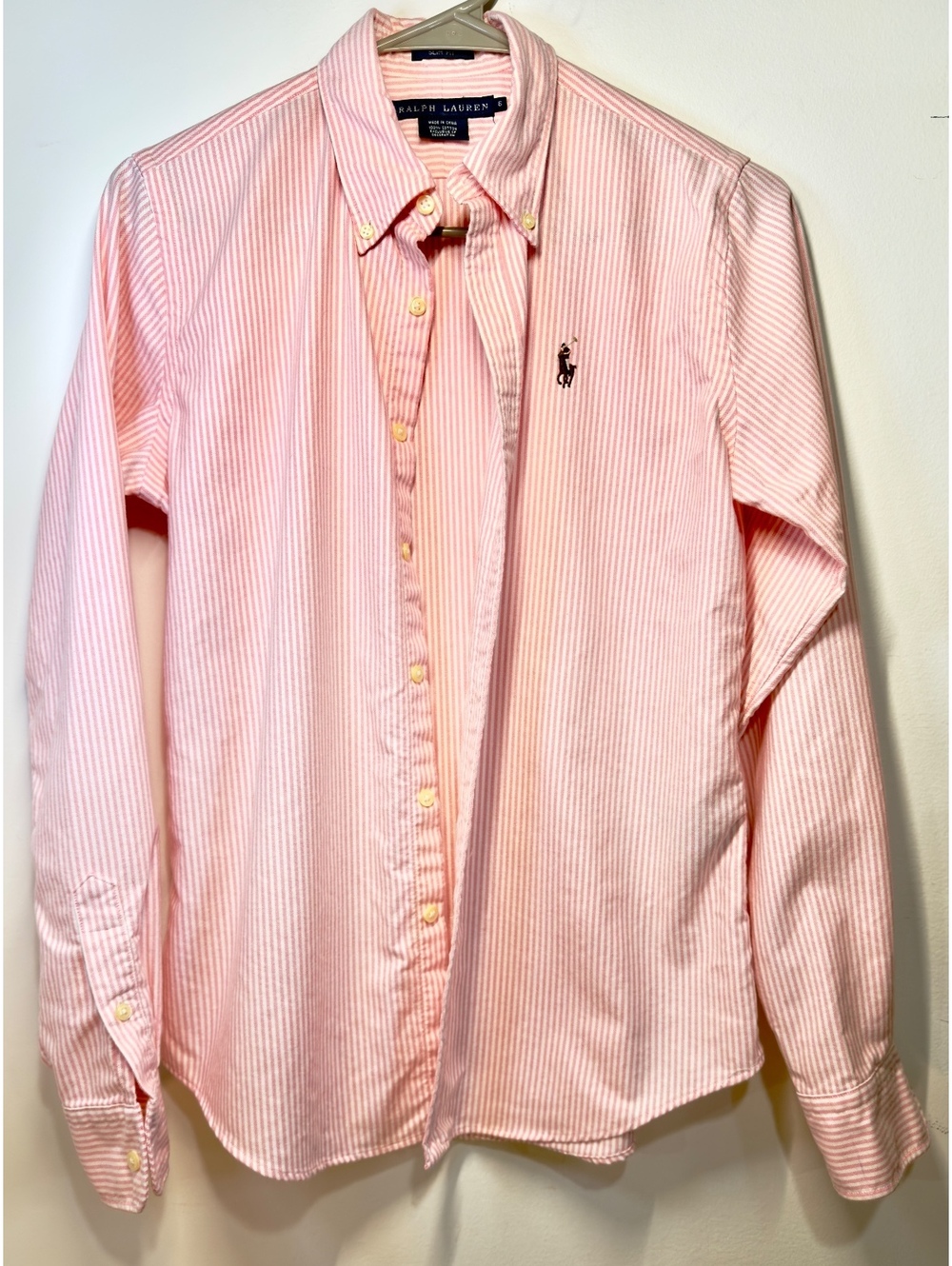 Ralph Lauren Slim Fit Pink and White Striped oxford Shirt womens 6
